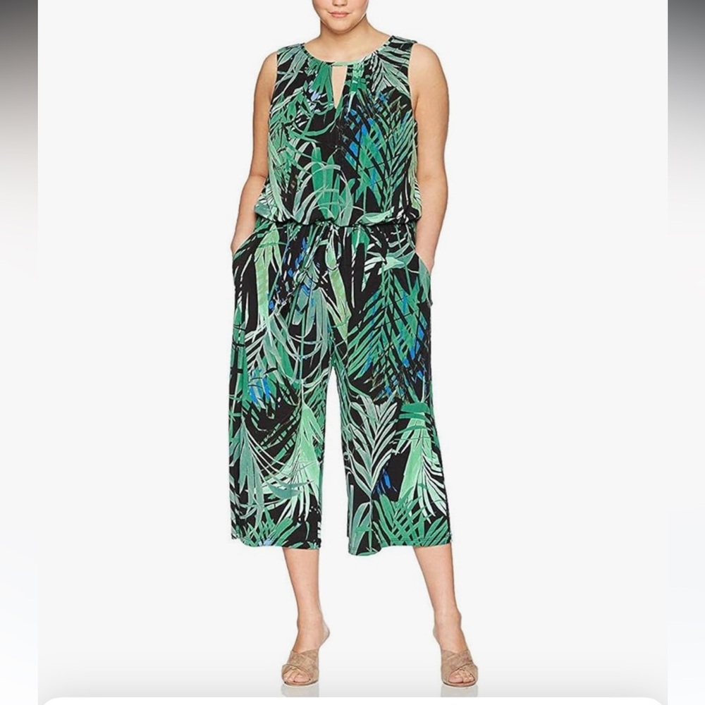 London Times green tropical pantsuit Size 10